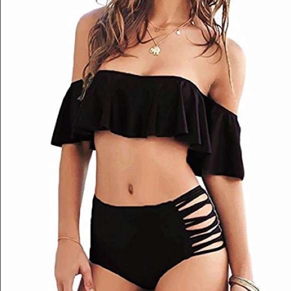 Other - Off the shoulder high waisted swimsuit in black